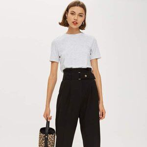 NEW Topshop Women's Popper Waist Peg Tapered Leg Trousers Navy Blue